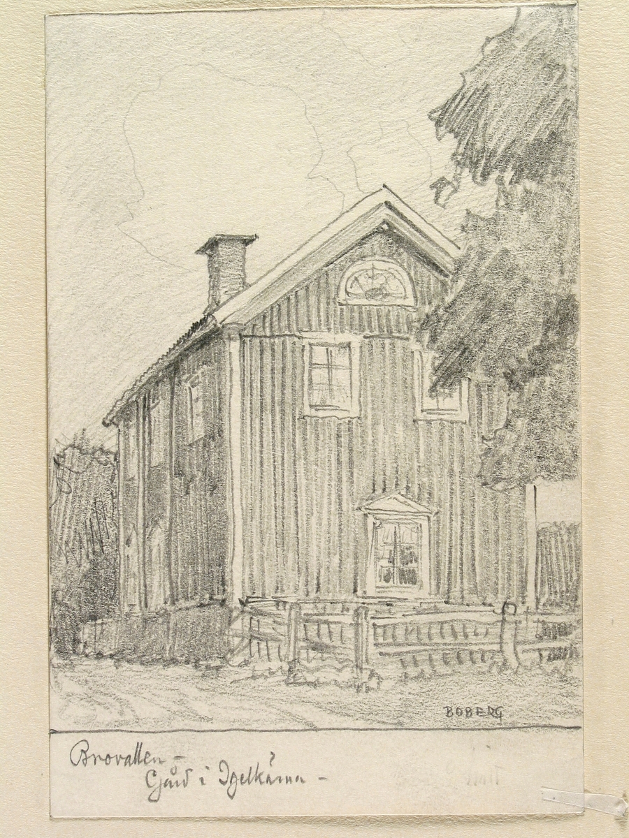 Dalarna, Folkärna sn., Brovallen. Gård i Igelkärna. Teckning av Ferdinand Boberg