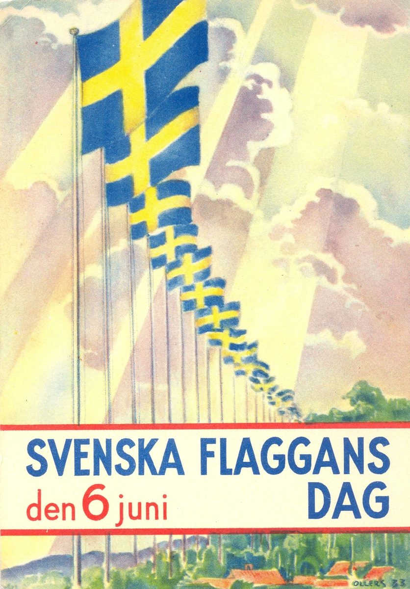 Vykort med anledning av svenska flaggans dag 6:e juni.