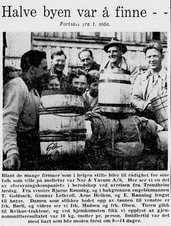 Ansatte hos Nor & Vacum A/S på tur til Kvikne for å plukke molter - avreise og hjemkomst