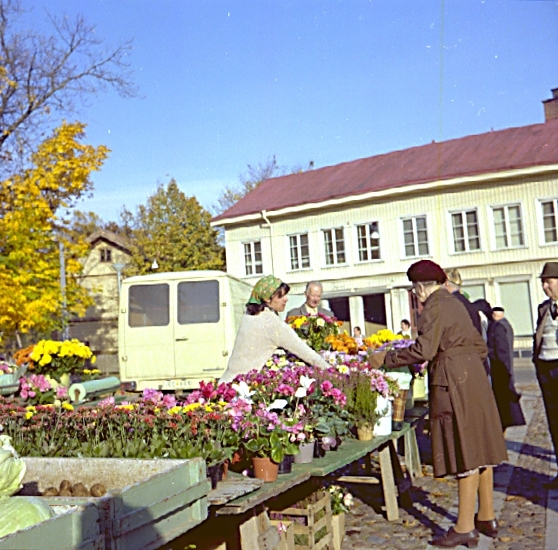 Skoltorget = Grönsakstorget.
Trädgårdsmästare Gösta Lindåse o hans dotter Margareta.