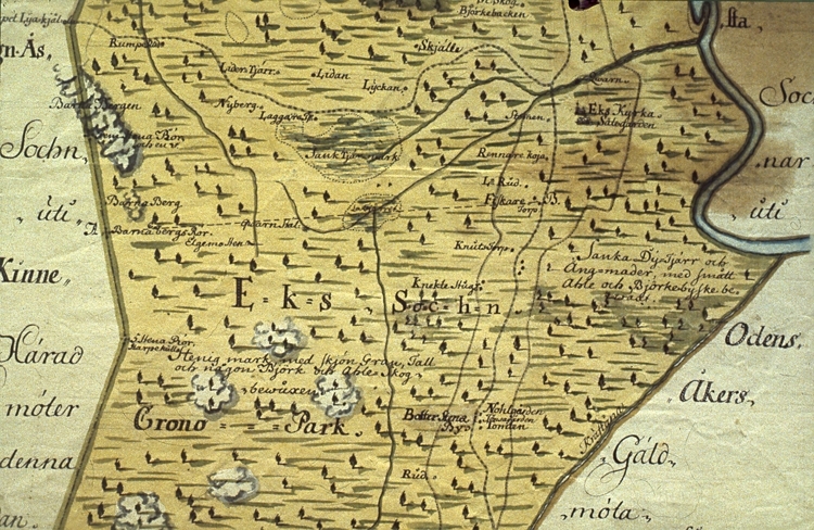 Karta i Uppsala Universitetsbiblioteks samlingar. 
Geometrisk karta över Ullerfwa gäld samt Eks sockens gränsekil.
Kartan ritad 1690.