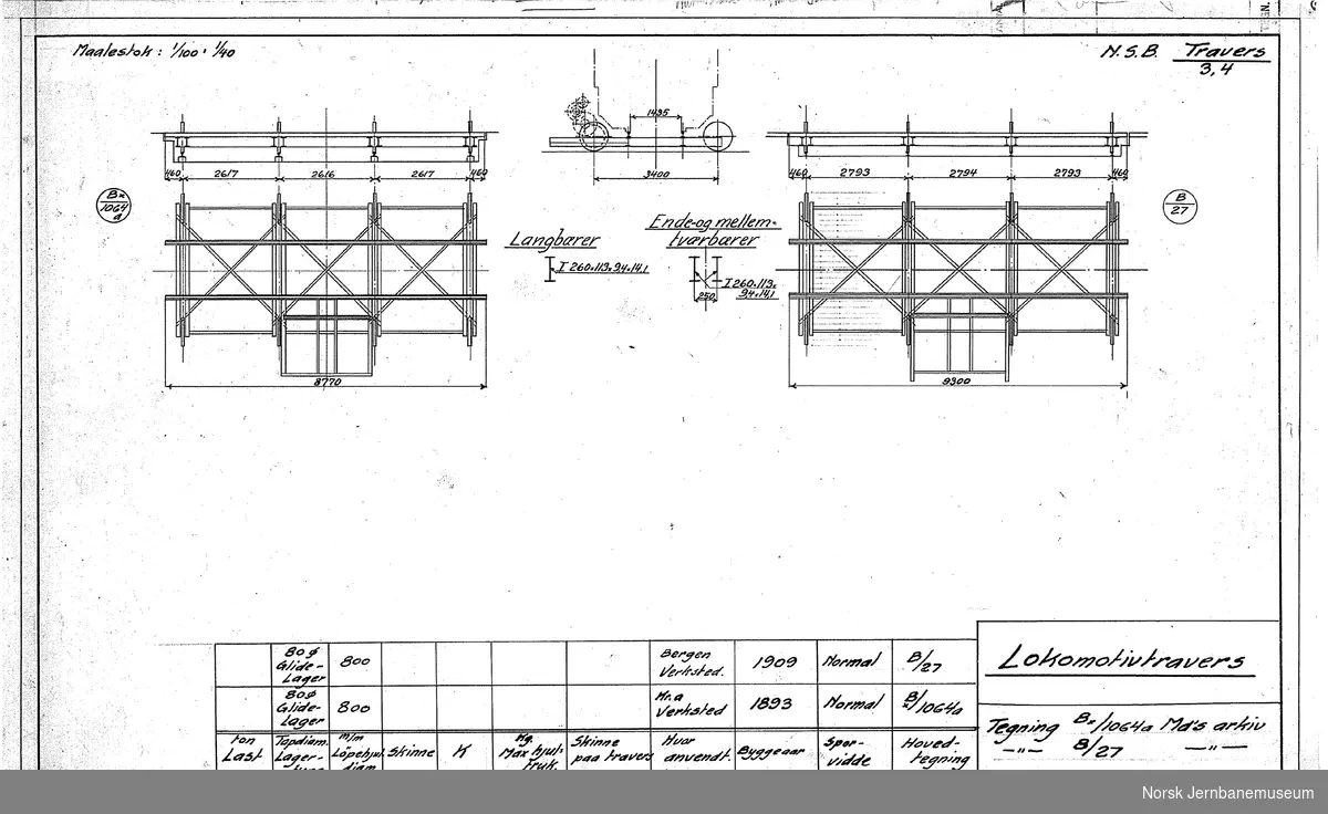 Oversiktstegninger fra NSB Verkstedkontoret
7 tegninger av traverser på jernbaneverkstedene