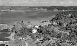 Holm, Kirkeøy på Hvaler, 1. august 1957, flyfoto.