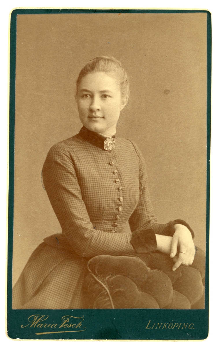 Porträtt av Ester Schmidt. Gift 1897 med provinsialläkaren i Rejmyre, Patrik Johansson. Senare namnbytt till Tyle.