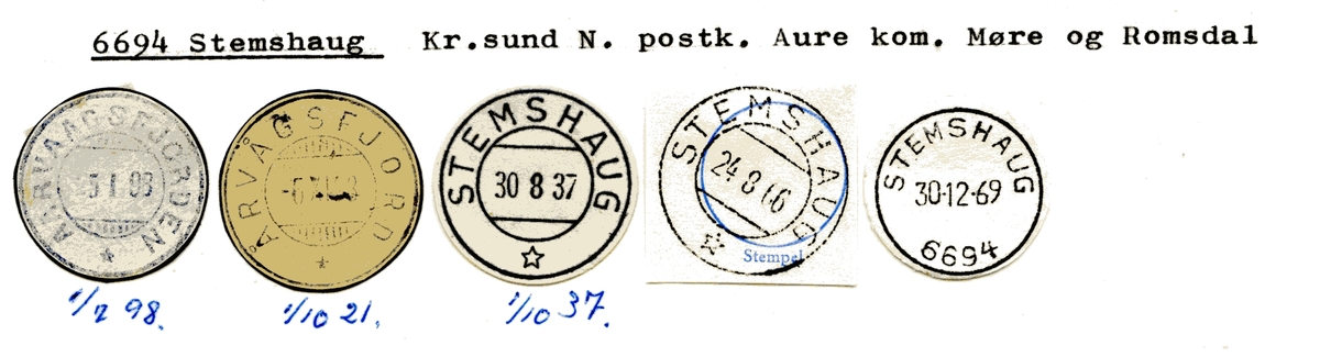 Stempelkatalog  6694 Stemshaug, Aure kommune, Møre og Romsdal
(Aarvaagsfjorden, Årvågsfjord)