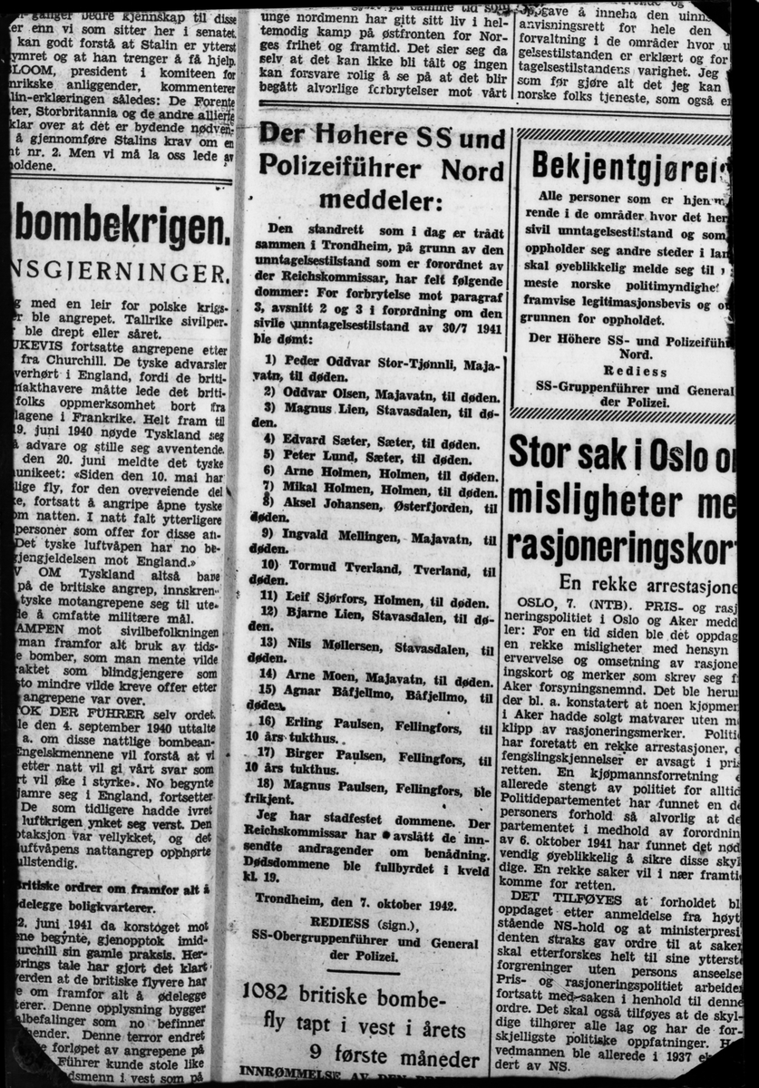 Unntakstilstanden, avissider fra oktober 1942