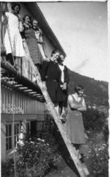 6 damer på stelling og i stige