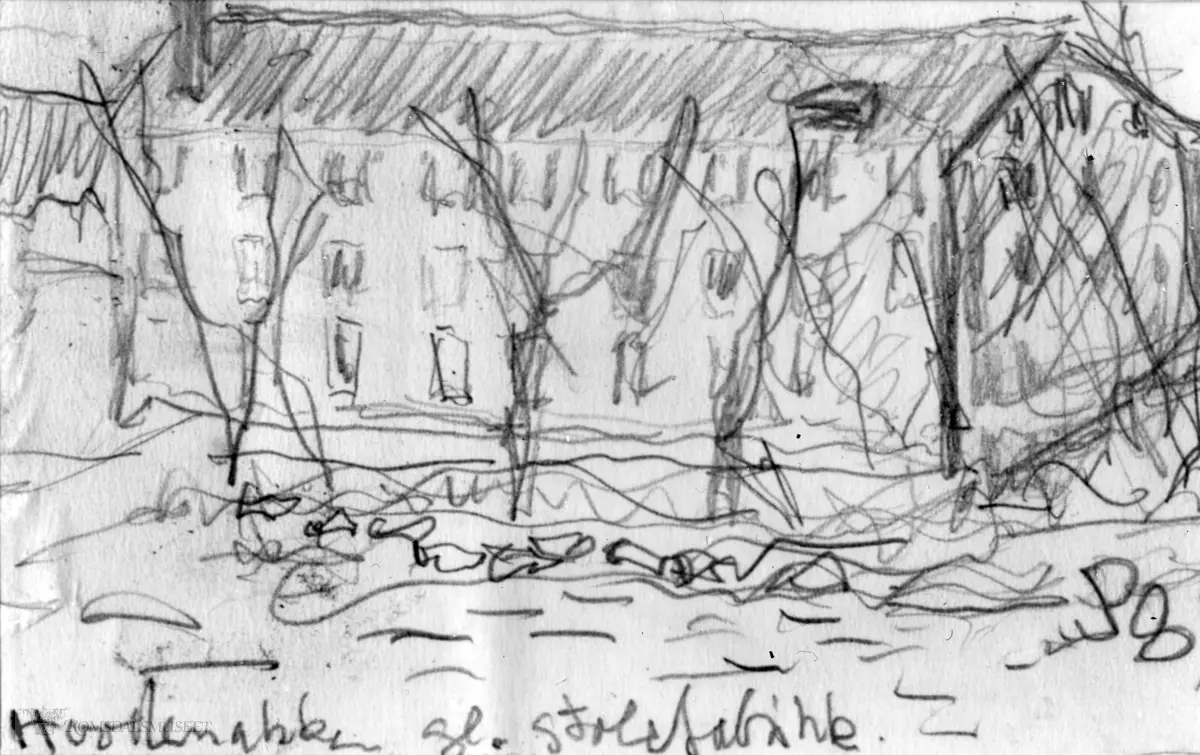 En fabrikkbygning omkranset av trær.