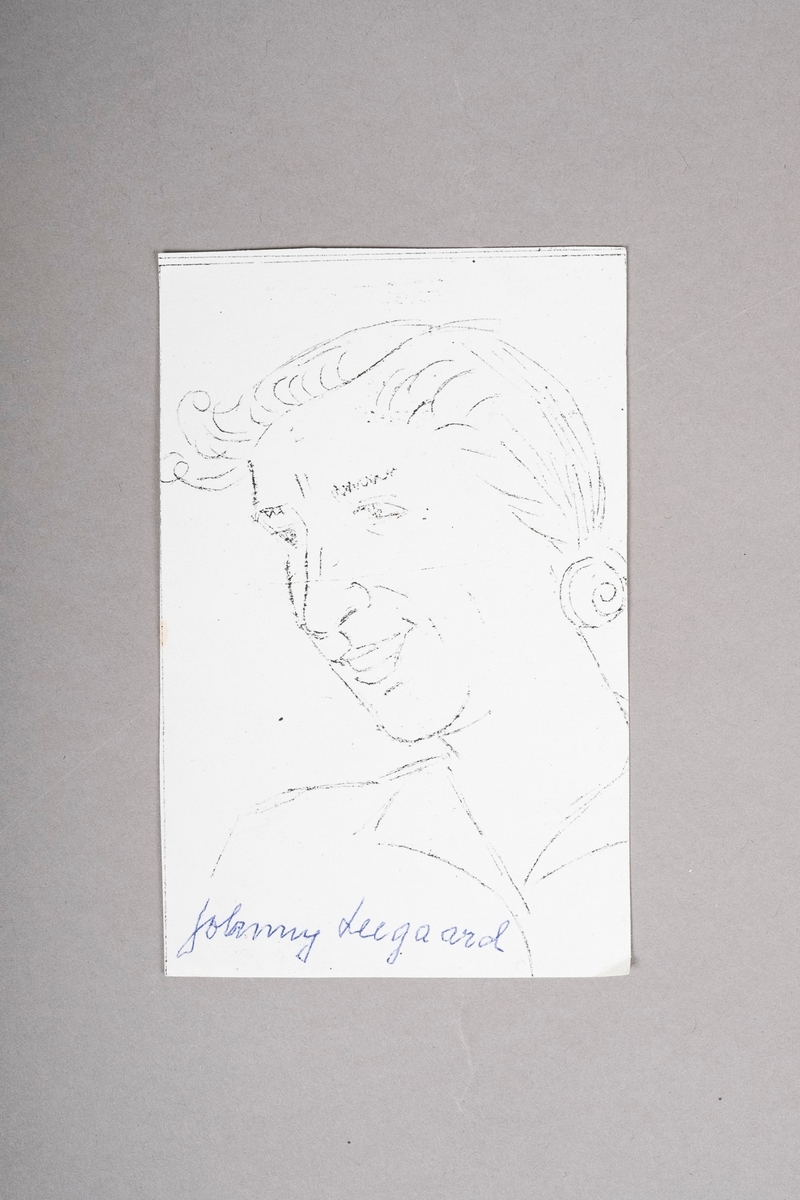 Kopi av portrett-tegning av Johanne (Jonny) Cahtrine Leegaard . Portrettet (originalen) er tegnet med blyant eller penn, og er i svart-hvitt.