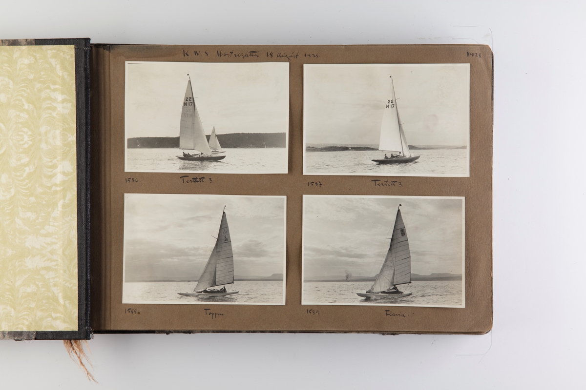 Album med fotografier av seilbåter fra regattaer i 1928-1929.