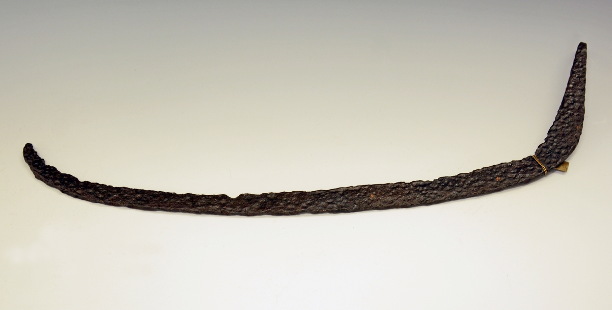 Ljåblad av jern, som Jan Petersen: Vikingetidens redskaper, fig. 88, med forholdsvis rett blad, nedbøyet odd og stump vinkel til tangen, som er jevnt avsmalnende mot enden, hvor den har en stor, oppbøyet torn.