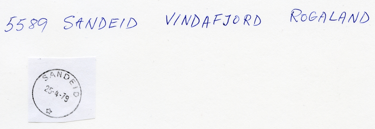 Stempelkatalog  4220 Sandeid, Vindafjord kommune, Rogaland
