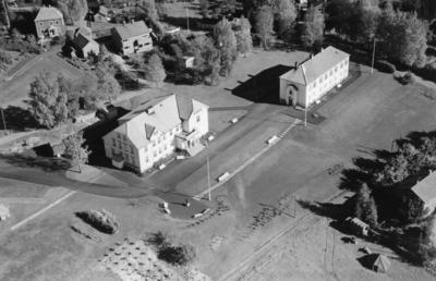 Bondelagets Folkehøgskole på Mysen i Eidsberg flyfoto 29. september 1952.. Foto/Photo