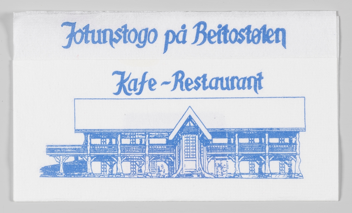 En tegning av kafeen og reklame for Jotunstogo på Beitostølen og Forbundet for Overnatting- og Serveringsnæringen.
Jotunstogo er en hyggelig kafé i sentrum av Beitostølen.