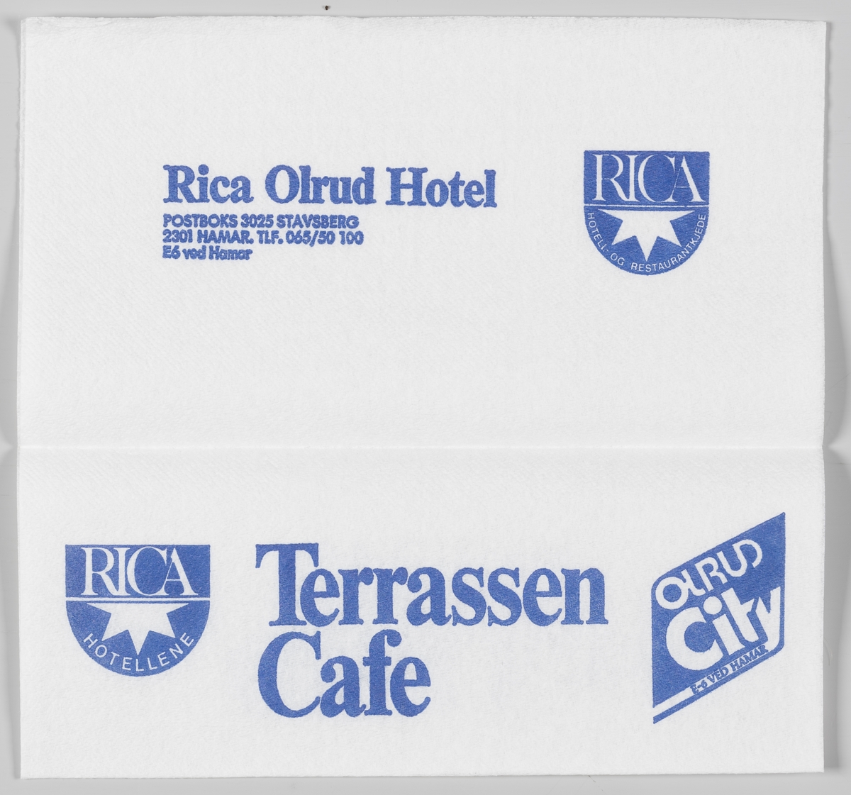 Logoene til Rica Hotell kjeden og Olrud City og en reklametekst for Olrud kro og kafeteria, Rica Olrud Hotel og Terassen Cafe beliggende på Ringsaker/Hamar.
I 2013 ble Rica hotel Olrud Hamar kjøpt opp av Scandic Hotels kjeden.