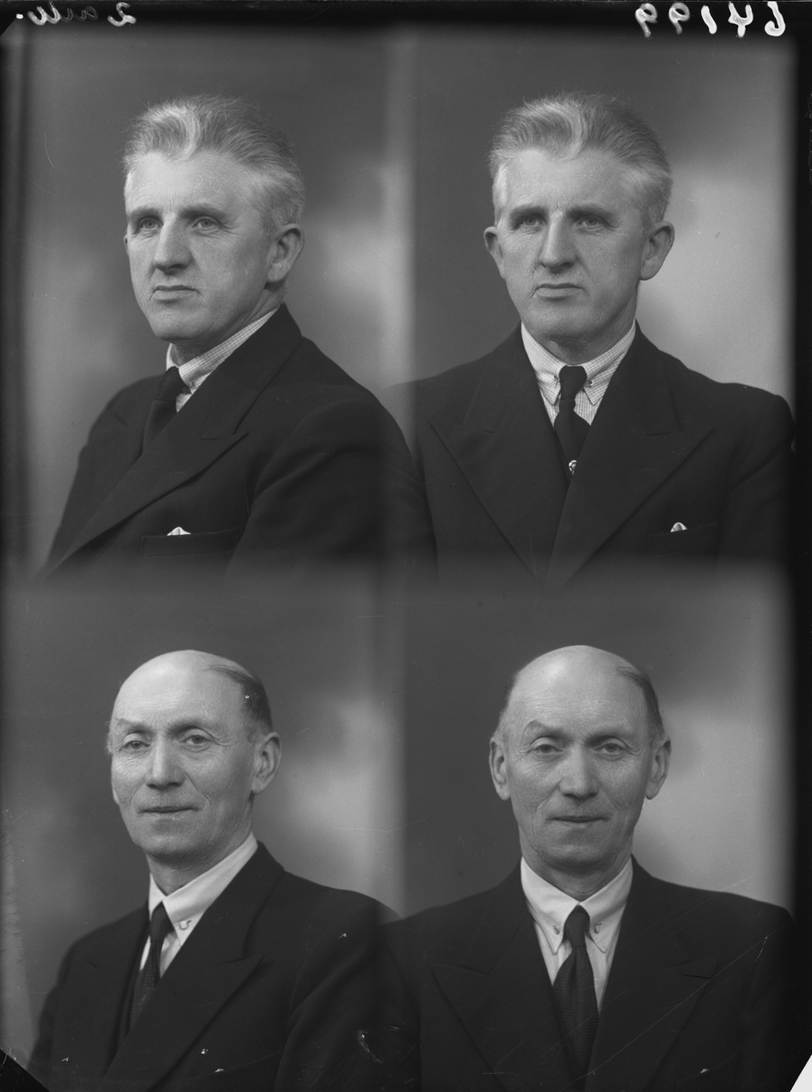 Portrett. To voksne menn, den nederste har lite hår. Begge ikledd mørk dress, hvit skjorte og mørkt slips. Bestilt av Hans Dyrdahl og Ole E. Olsen
