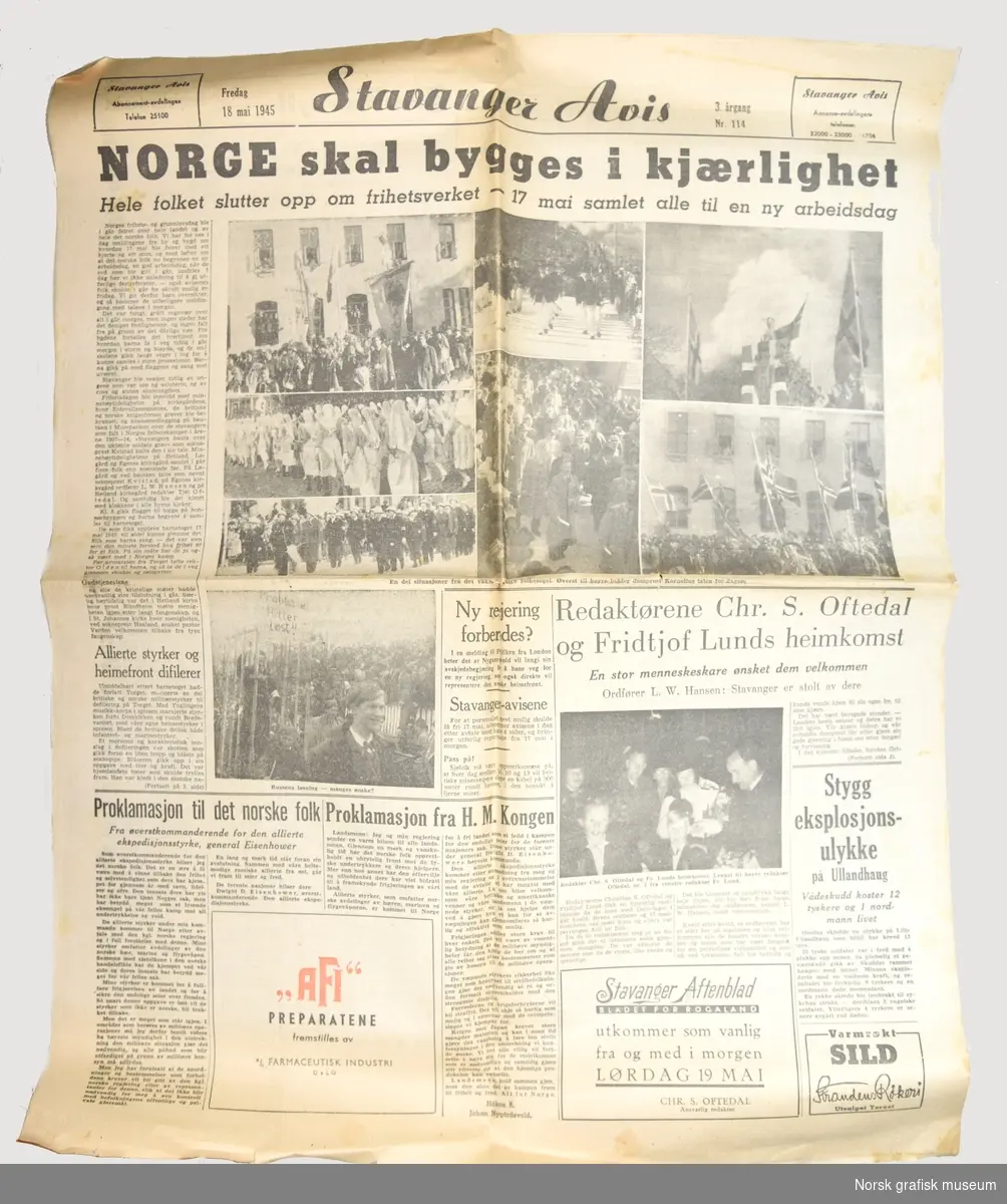 Et eksemplar av Stavanger Avis fra 1945.