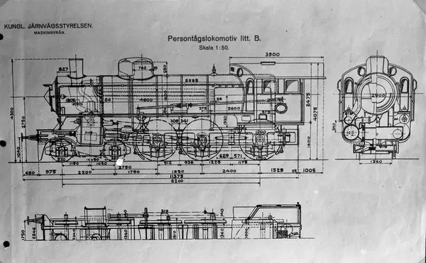Ritning SJ ånglok Littera B. - Järnvägsmuseet / DigitaltMuseum