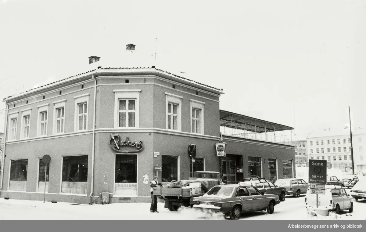 Grünerløkka. Beckers restaurant. Markveien / Nordregate. Februar 1978