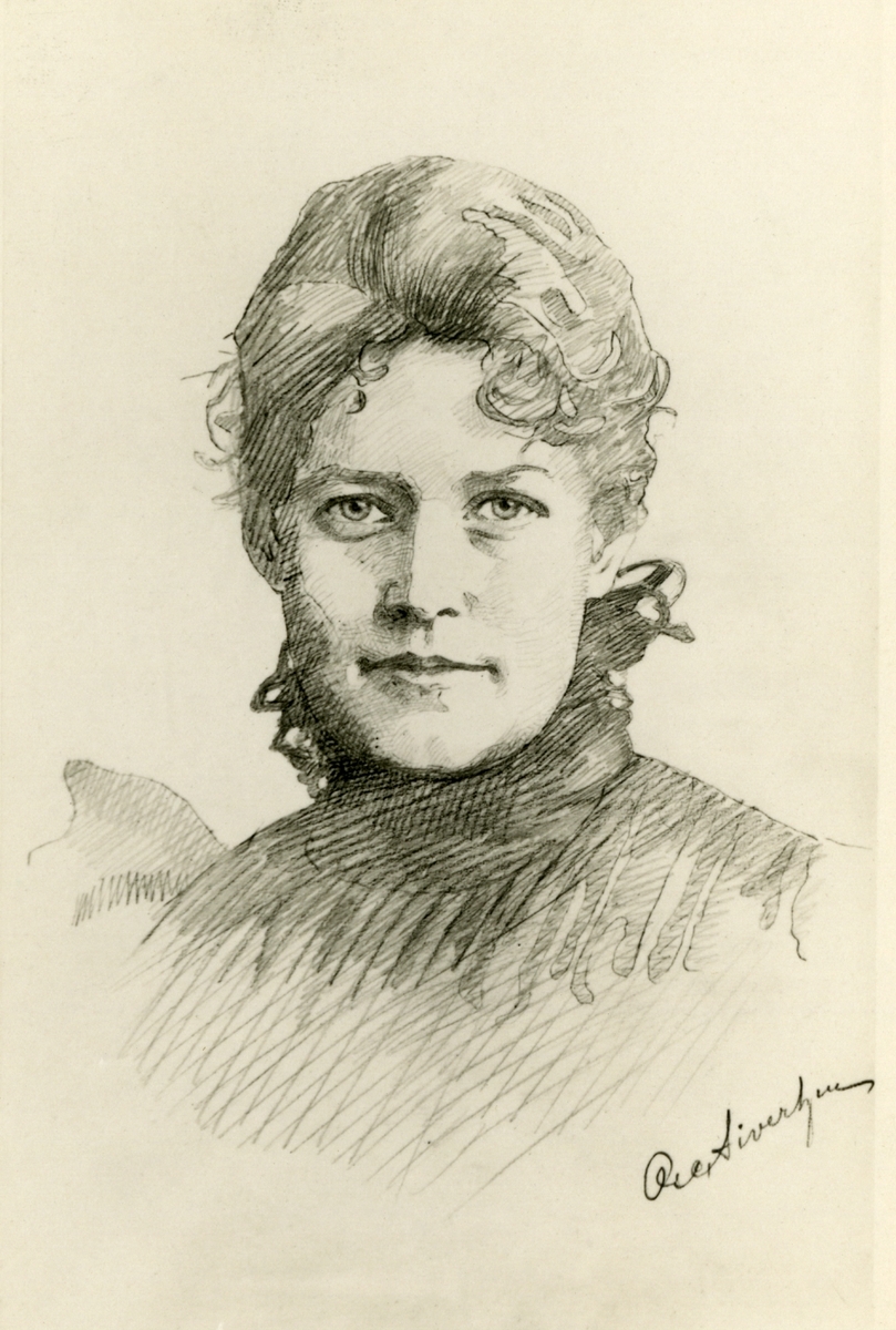 Portrettet forestiller Barbara Lysholm f. Anker Bachke (1867-1939).
Fotografi etter original portrett-tegning  signert A. Sivertsen.