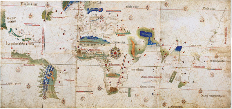 Alberto Cantinos verdenskart fra 1502, som viser nye geografiske oppdagelser som følge av de store spanske og portugisiske sjøreisene på denne tiden (Wikimedia commons ). (Foto/Photo)