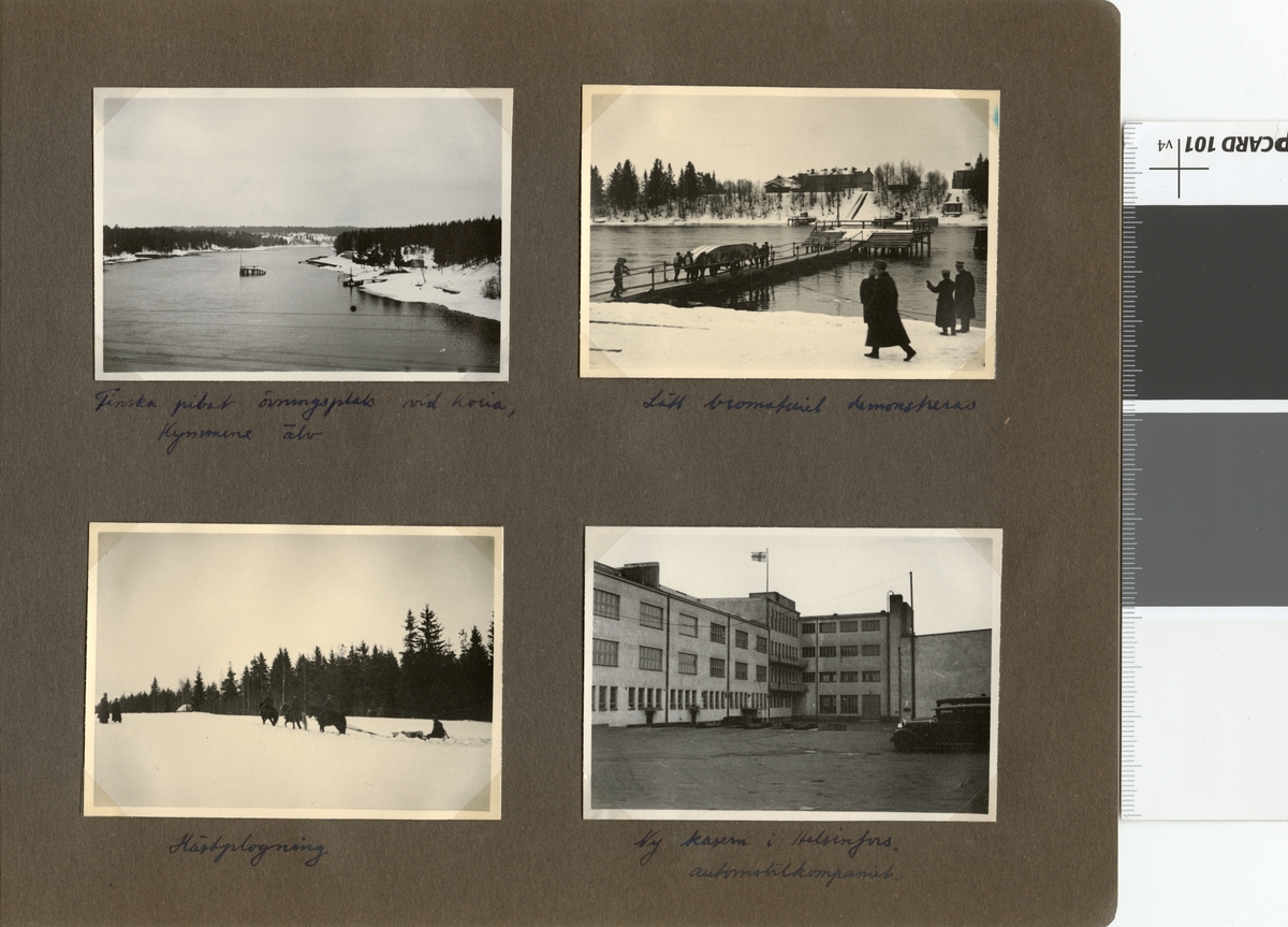 Text i fotoalbum: "Studieresa med general Alm till Finland 1.-12. mars 1939. Lätt bromateriel demonstreras."