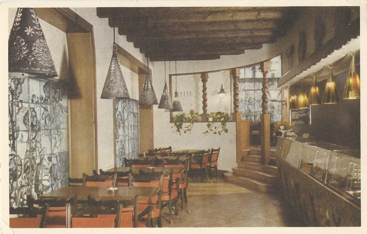 Vykort Restaurang Tre Rosor i Linköping.
Linköping, Restaurang, Tre Rosor, interiör,
Poststämplat 13 februari 1944