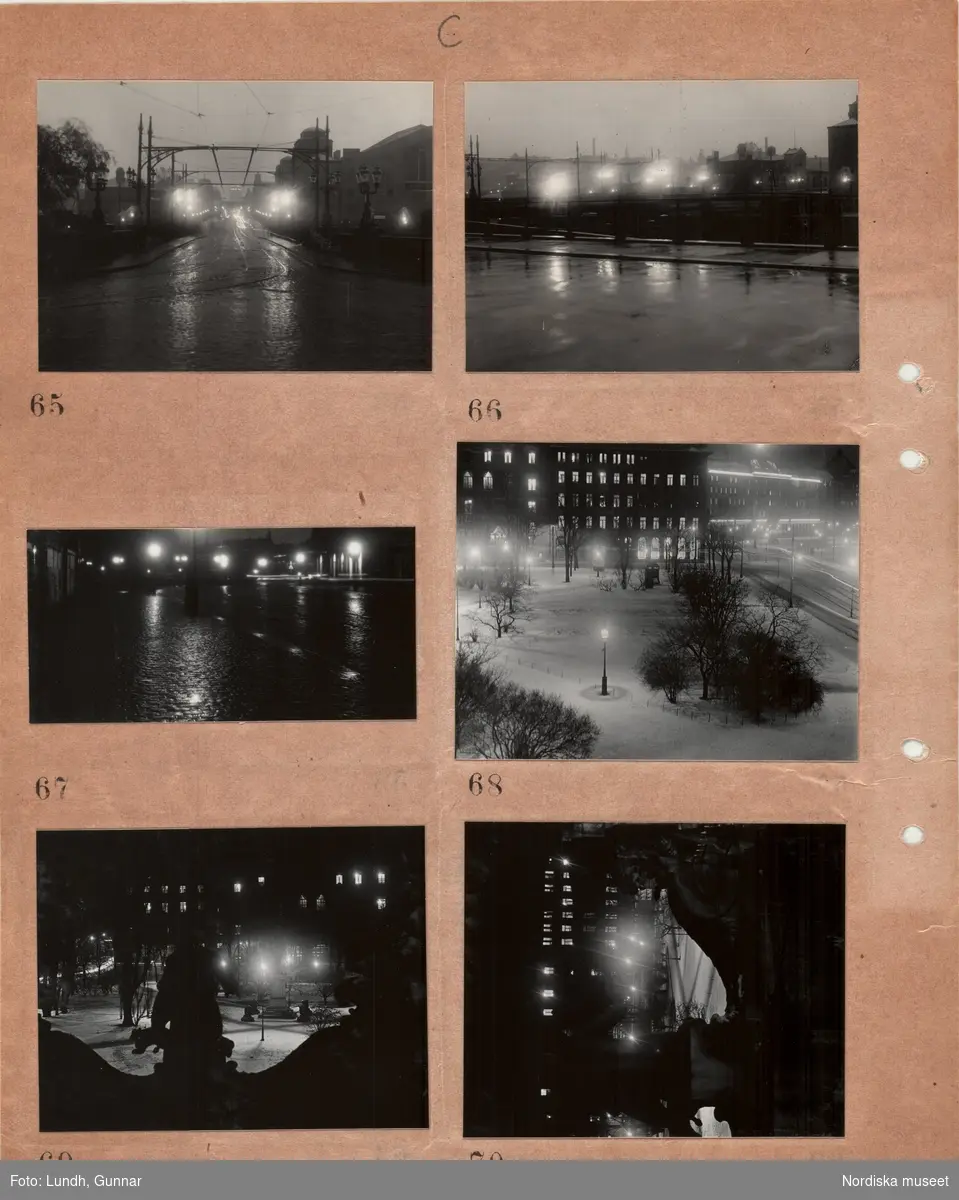 Motiv: (ingen anteckning) ;
Nattbild med stadsvy och regnvåta gator, nattbild med stadsvy med en park med snö på marken.