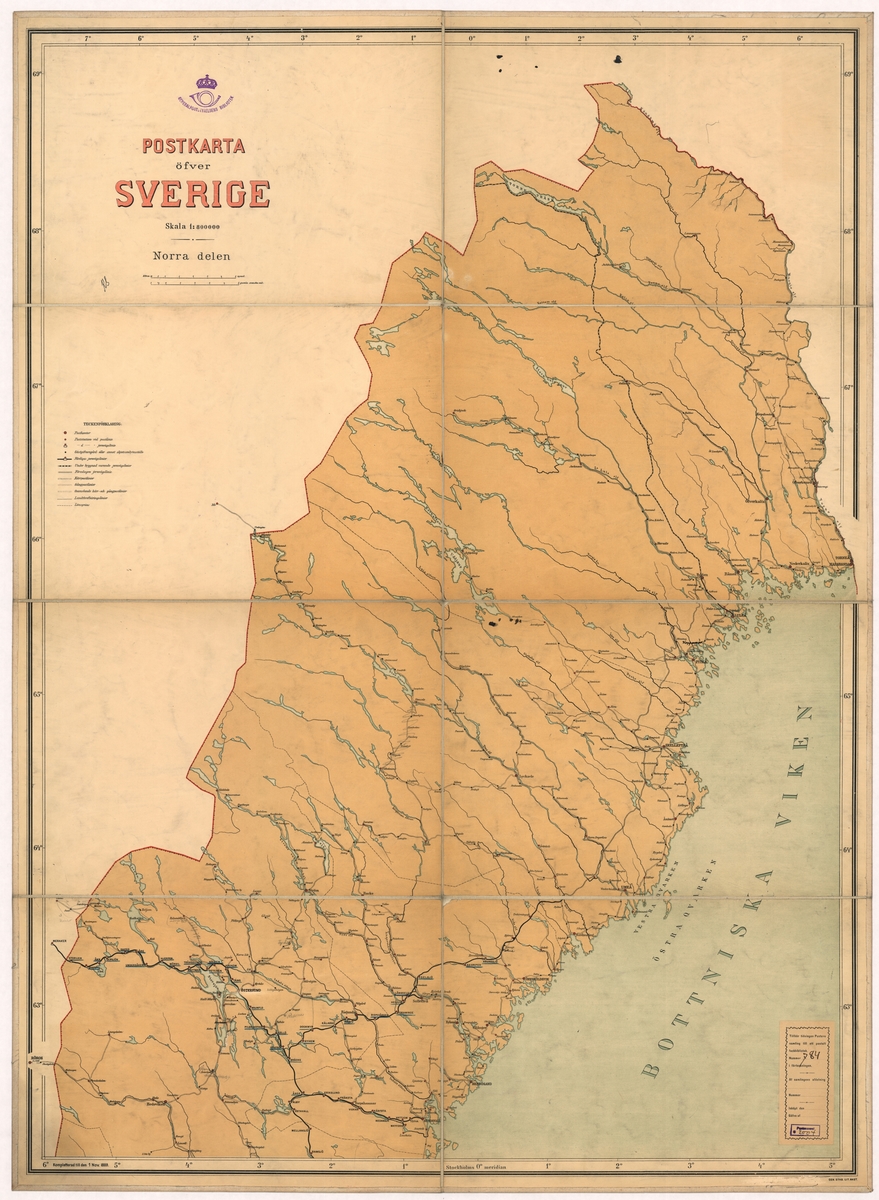 Postkarta över Sverige. Norra delen.