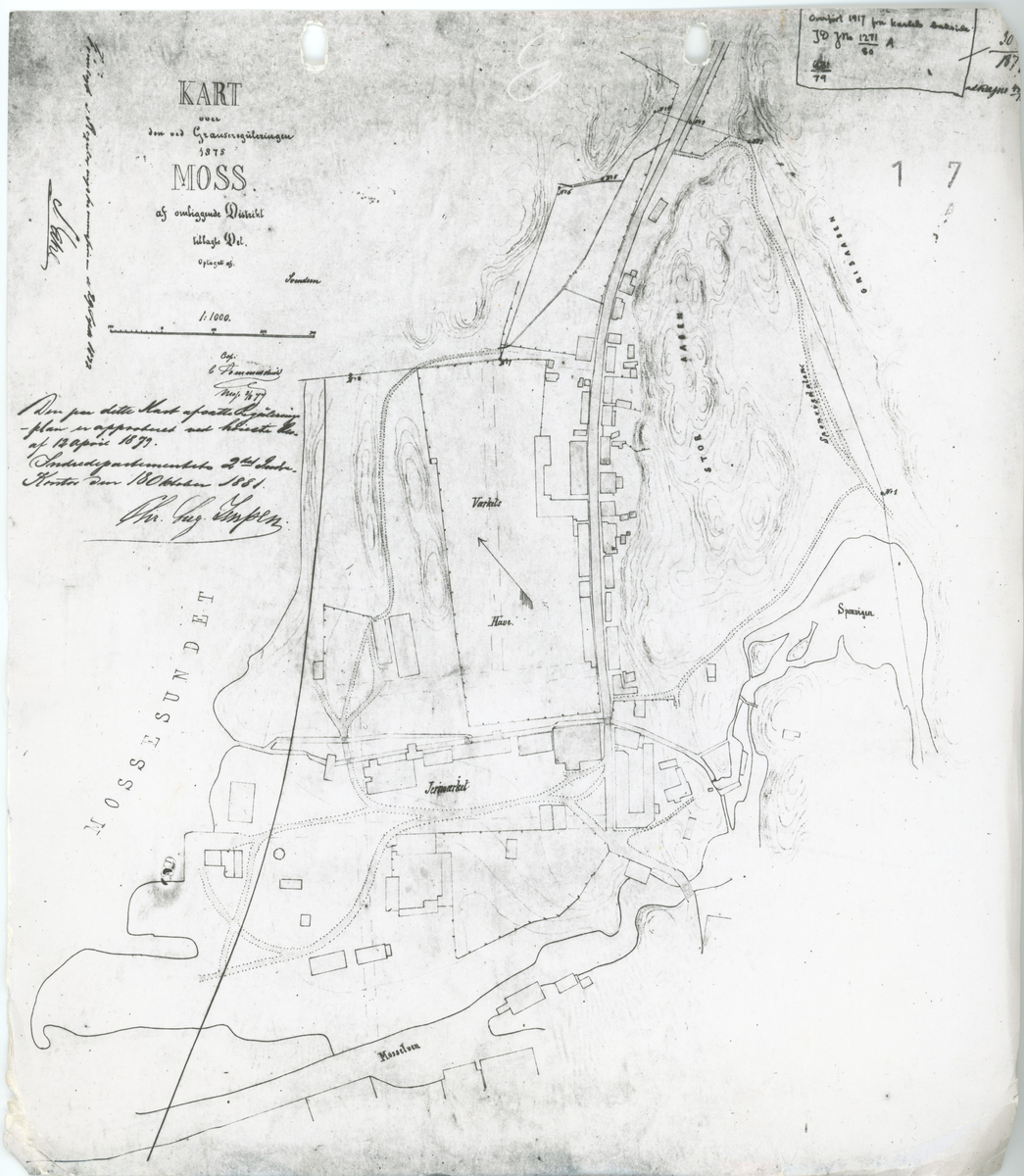 Fotokopi av gammelt kart over Jernverket.
Kartet er utformet etter en rapport fra 1879.