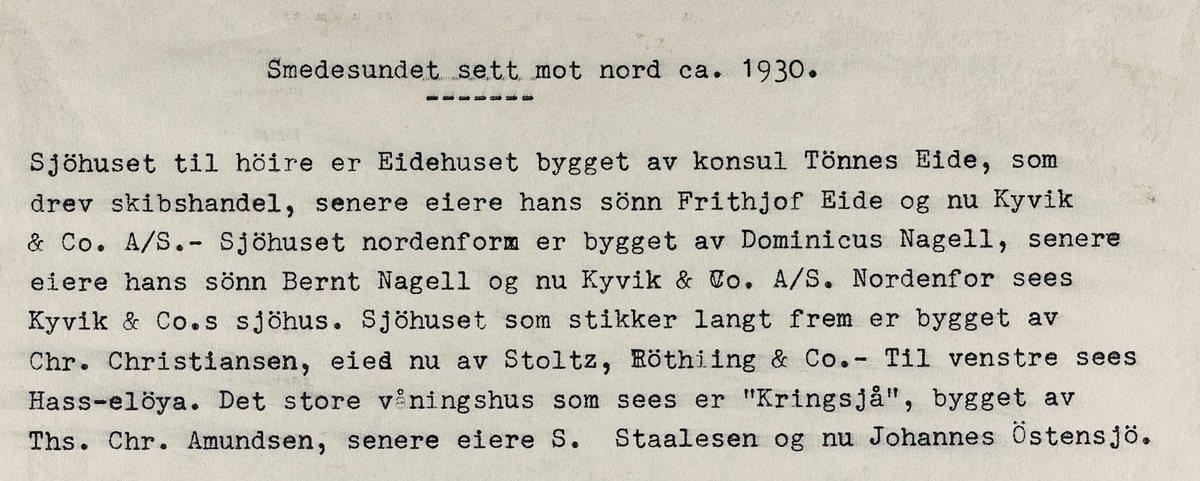 Smedasundet sett mot nord, ca. 1930.