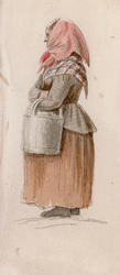 Figurbilde - En kone tegnet i helfigur og profil [akvarell]