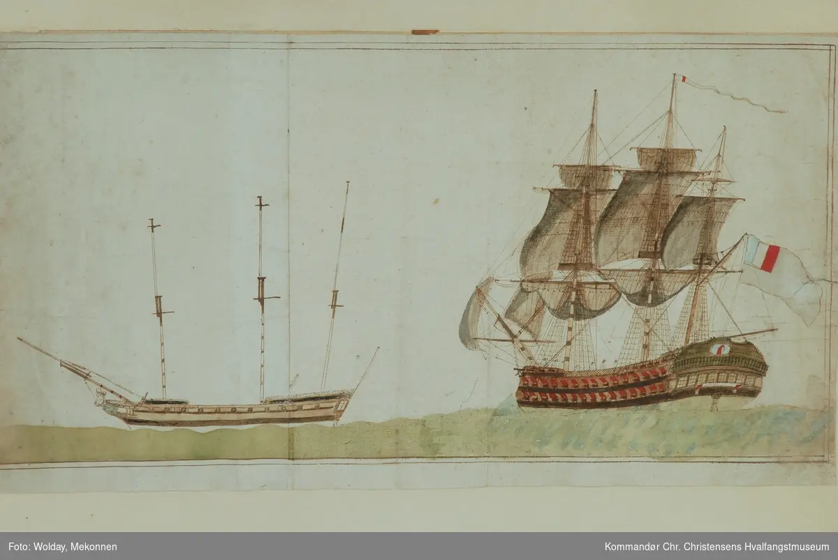 Lengdesnitt fra babord låring. Fransk krigsskip fra ca. 1660.