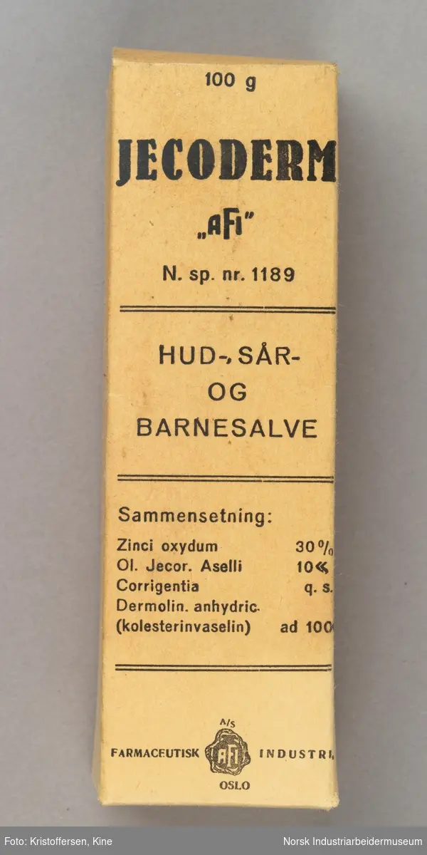 Tube med Jecoderm hud-, sår- og barnesalve fra Afi i original emballasje