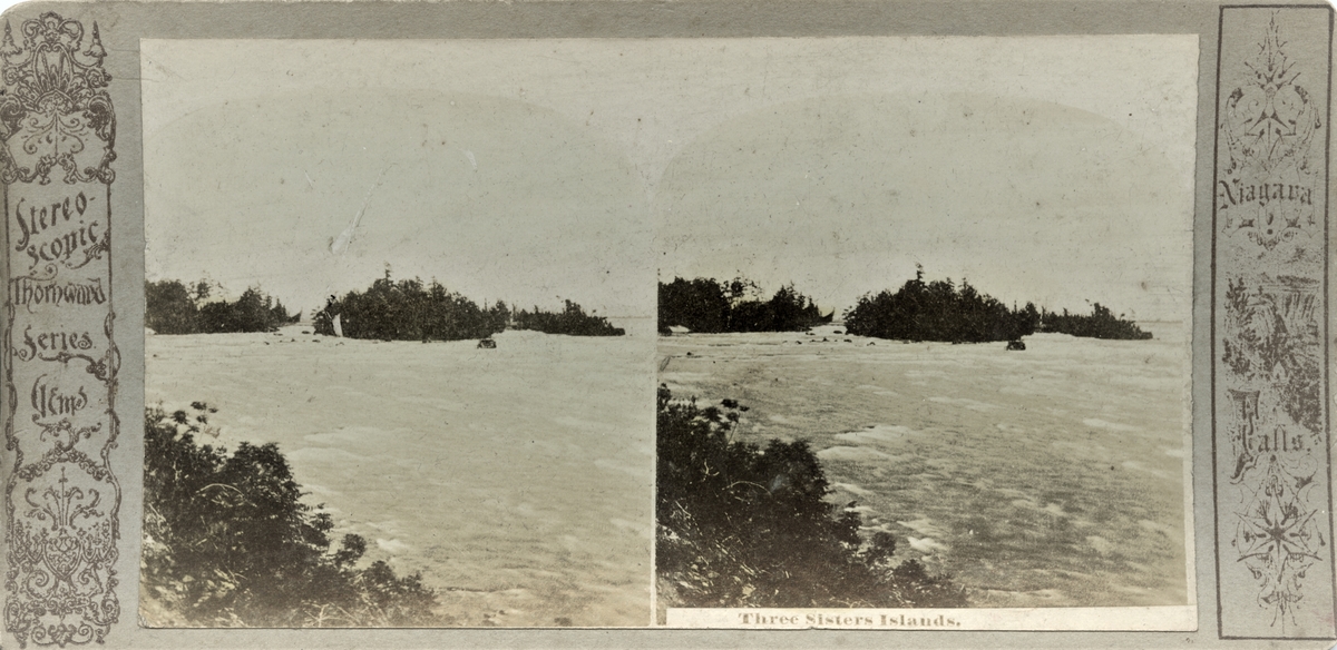 Stereofotografi av Three Sisters-øyene i Niagara, USA.