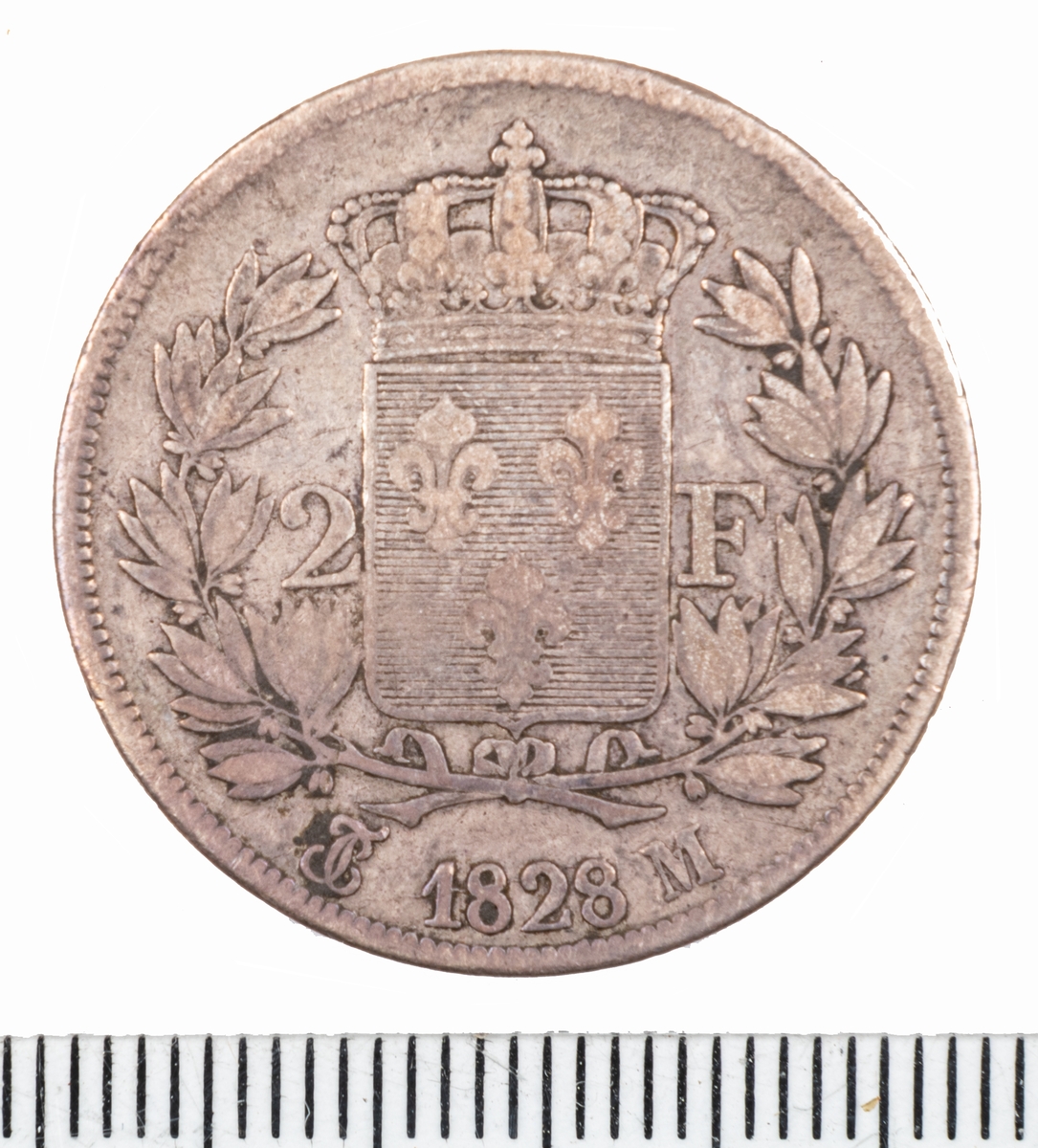 Mynt Frankrike 1828 2 Franc.