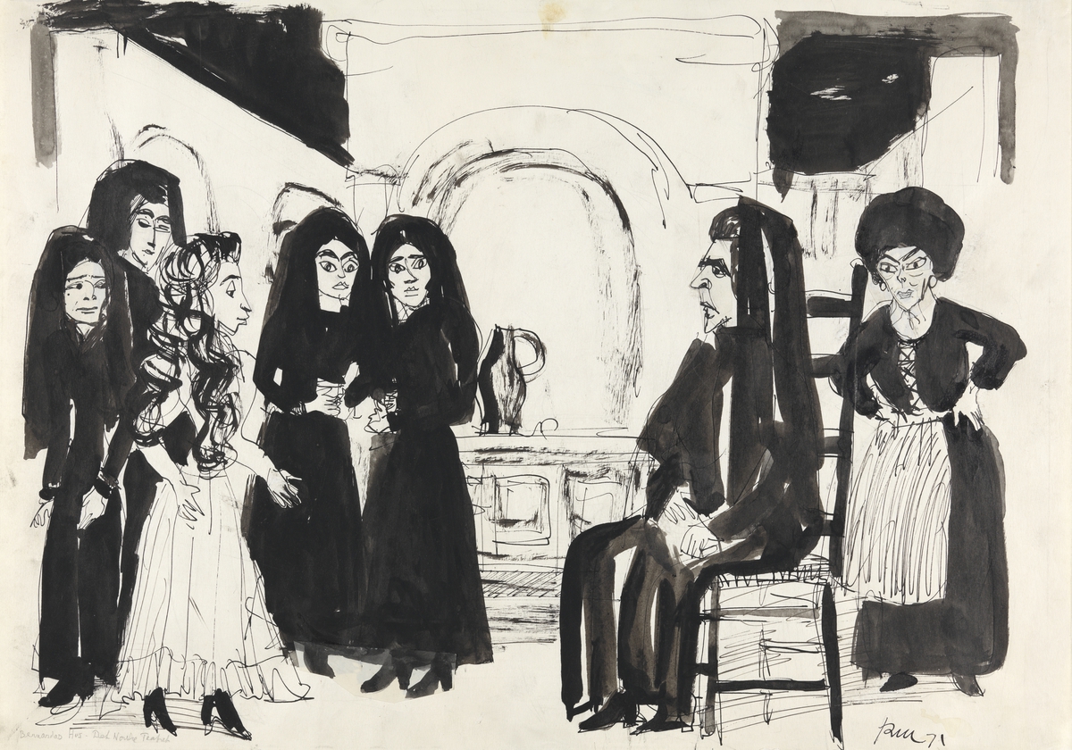 Scene fra "Bernardas Hus" av Federico Garcia Lorca [Tegning]