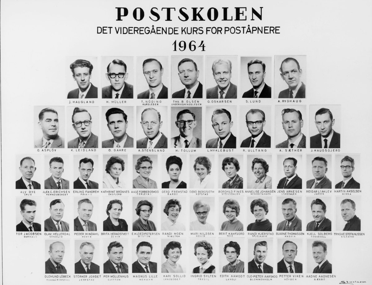 gruppebilde, postskolen, det videregående kurs for poståpnere 1964
