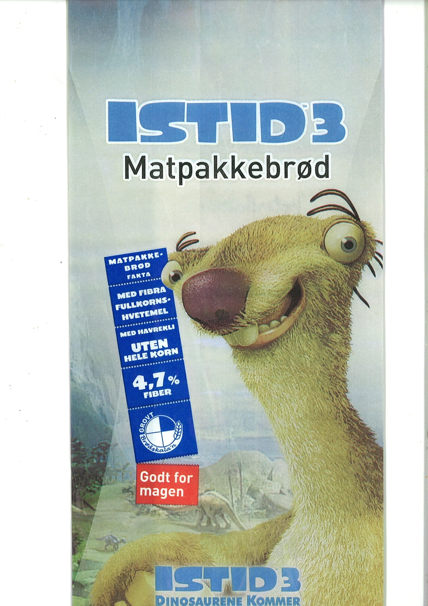 Motivet er dovendyret Sid fra animasjonsfilmen Istid 3. Man ser en smilende Sid i forgrunnen. I bakgrunne ser man et landskap med dinosaurer.