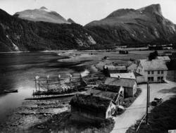 Nauste med Skjorta og Goksøyra i bakgrunnen. Naustet nr. 2 f