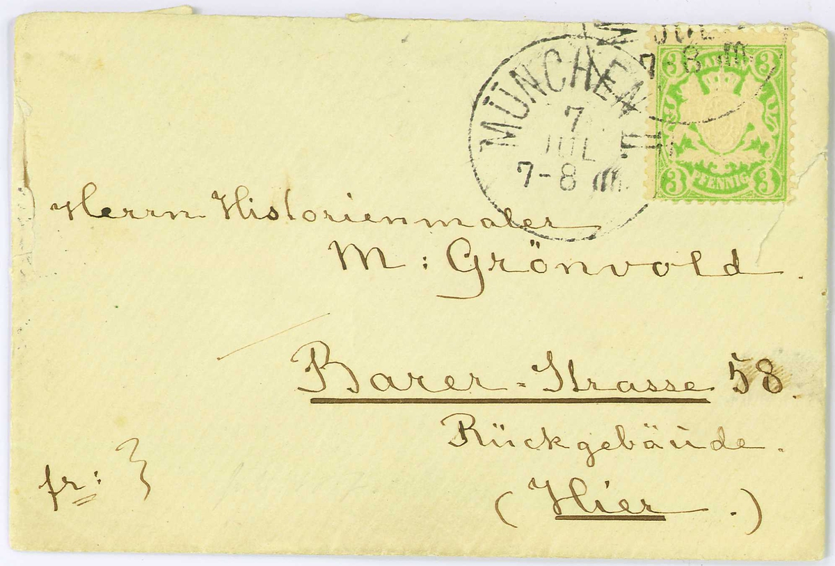 Innbydelseskort med konvolutt poststemplet i München.