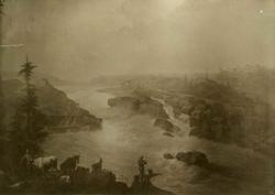 Sarpsfossen, Sarpsborg, Østfold. Avfotografert maleri av Lor