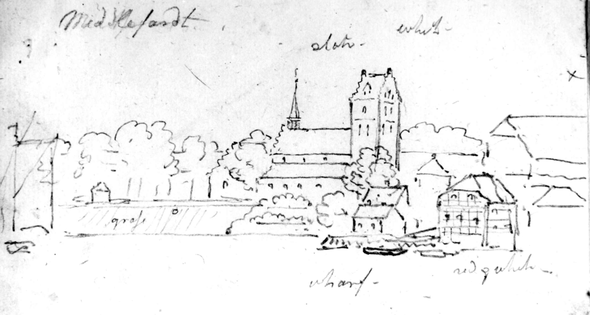 Middelfart, Jylland, Danmark.
Fra skissealbum av John W. Edy, "Drawings Norway 1800".