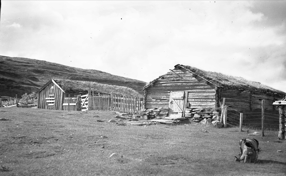 Setertun, Aunsætra, Orkelsjøen, Oppdal, Sør-Trøndelag. Fotografert 1940. 
