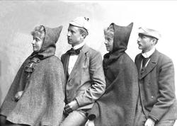 Gruppeportrett, to herrer og to damer sittende på rekke, ikl