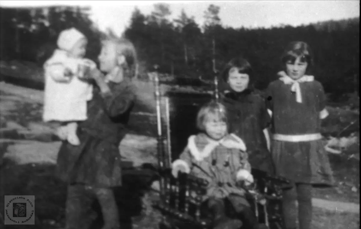 Portrett av jenter avbildet på "Bjønnejordet" Haugland i Bjelland.