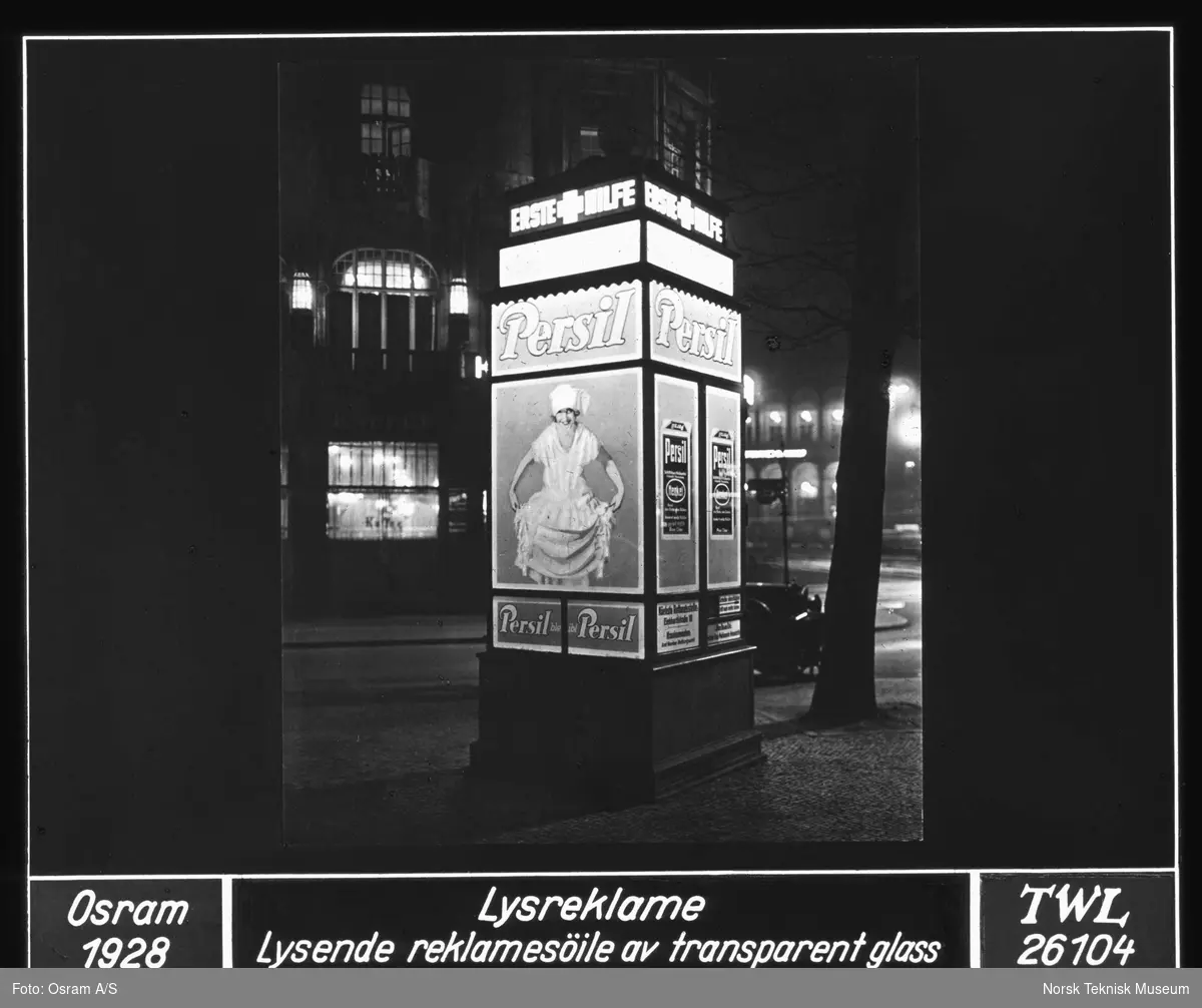 Reklametårn, lysreklame for Persil vaskemiddel, 1928