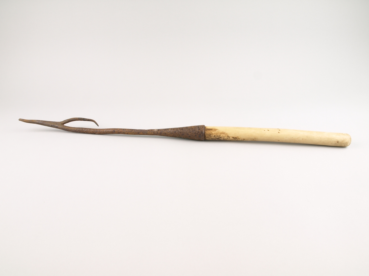 Form: Jarnstong med krok i enden og treskaft.
Bruk: Høykroken vart nytta til å dra høy ut av høystålet med.