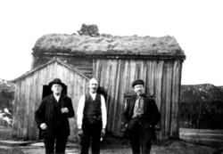 Fra venstre: Helmer Moe, Edvin Moe og Hartvik Moe ved husman