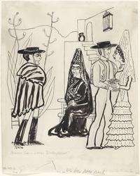 Scene fra "Blodbryllaupet" av Federico Garcia Lorca [Tegning